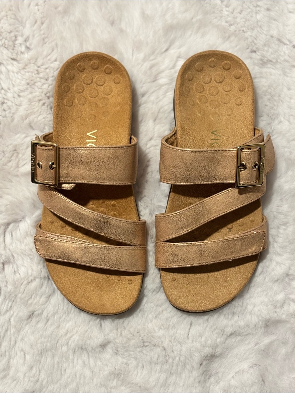 Vionic Skylar Rose Gold Metallic Slide Sandals - Women's Size 5 (EU 36)